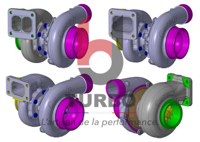 PIECES DETACHEES - NEUF - SUPER CORE - 913840-5001S - GBC35-700 Roue compresseur taillée masse inducer 58/exducer 76mm. CHRA sur paliers, butée 360°carter échappement T3 ou T4. Jusqu'à 700cv.
